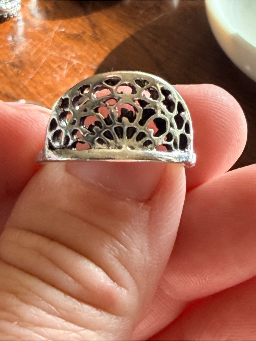 925 Sterling Silver Filigree Dome Crown Tiara Ring - Silver Size 7.5